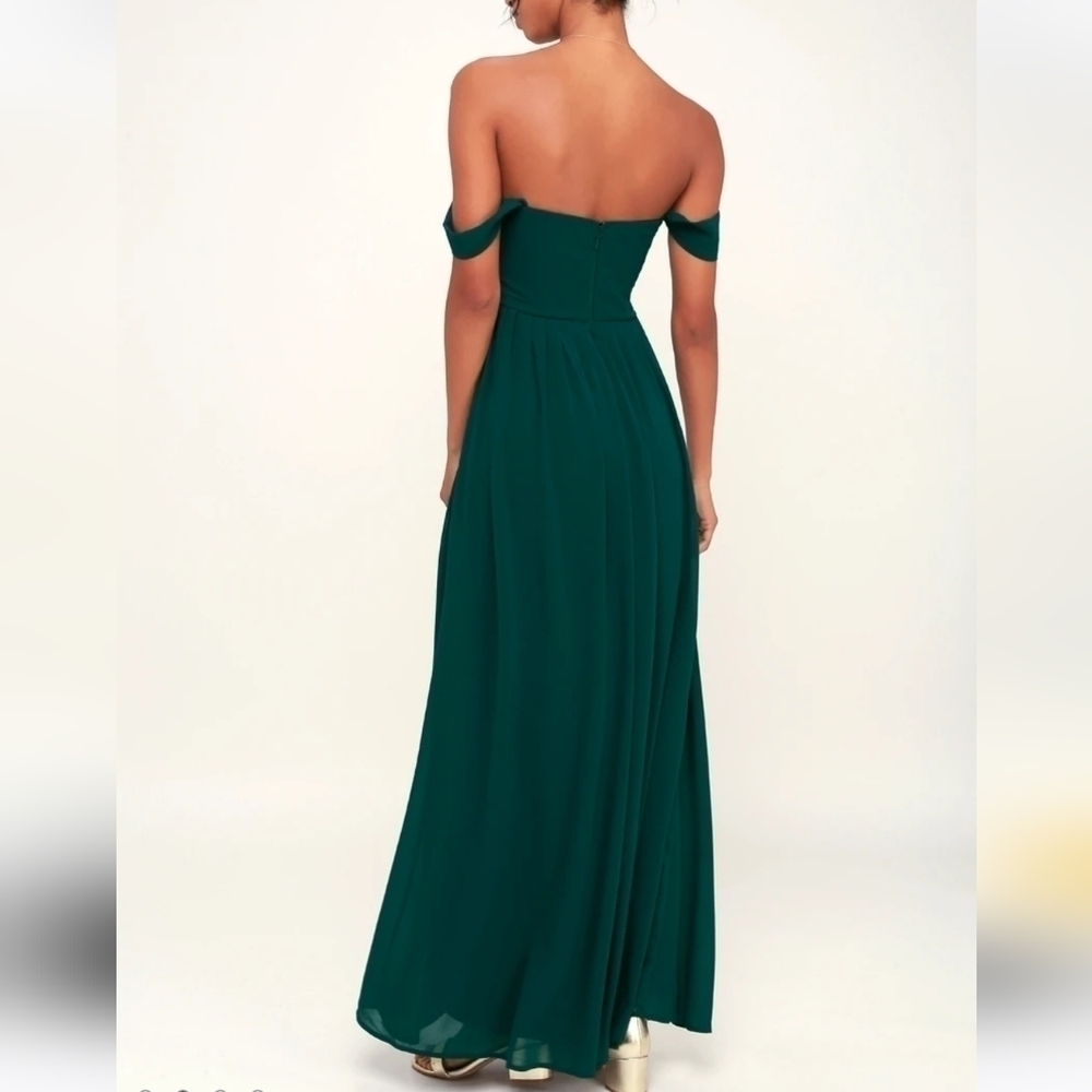 NWT Lulu's Harmonious Love Forest Green Off-the-Shoulder Maxi Dress Small - Picture 3 of 14